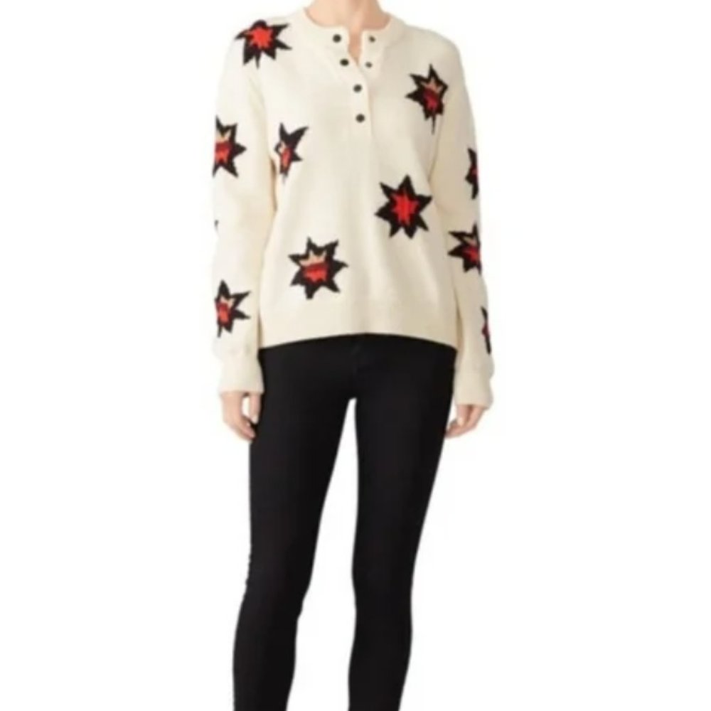 Scotch & Soda Blizzard Lizard Cream Stars Wool Blend Button Sweater
